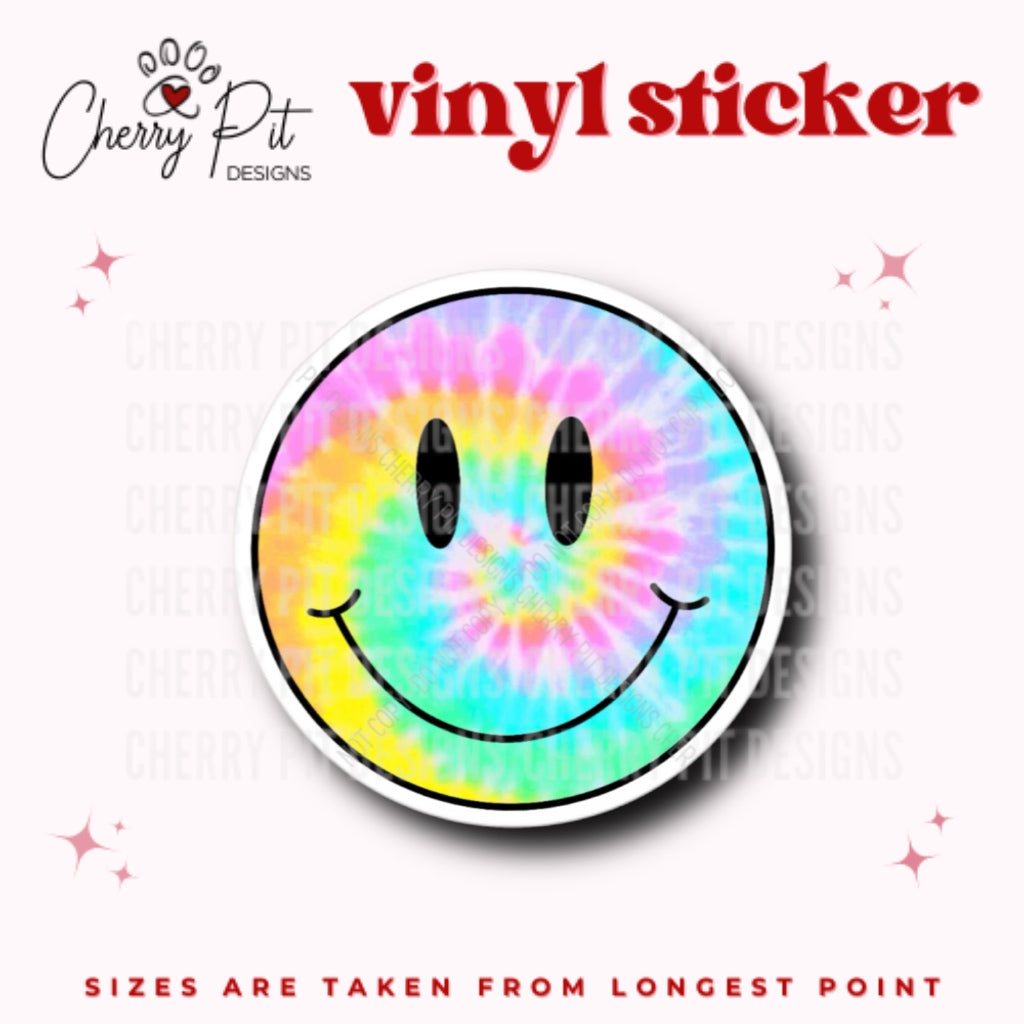 Tie Dye Smiley Face Vinyl Sticker - Cherry Pit Designs