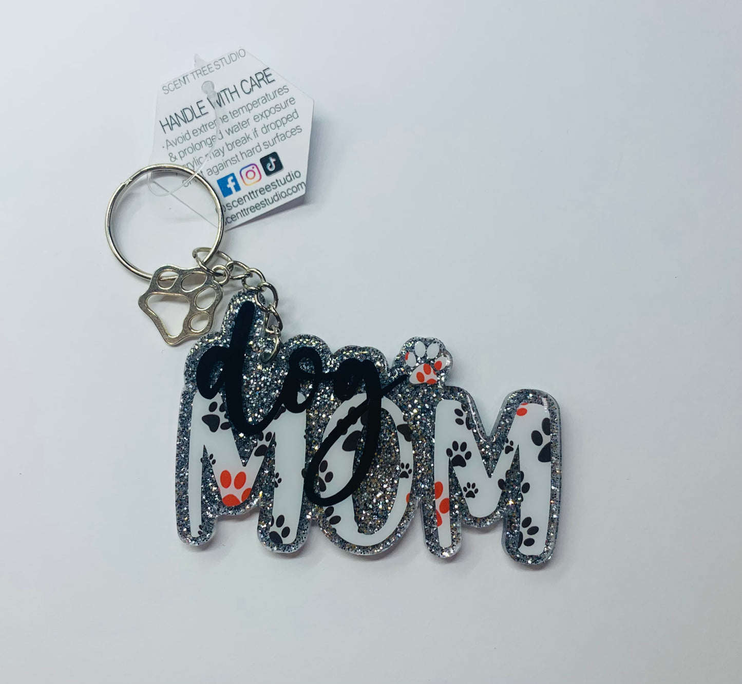 Silver Dog Mom Keychain - 3 Inch - Scent Tree Studio