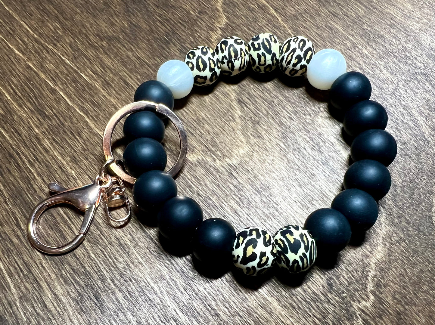 Black Leopard Silicone Keychain Wristlet