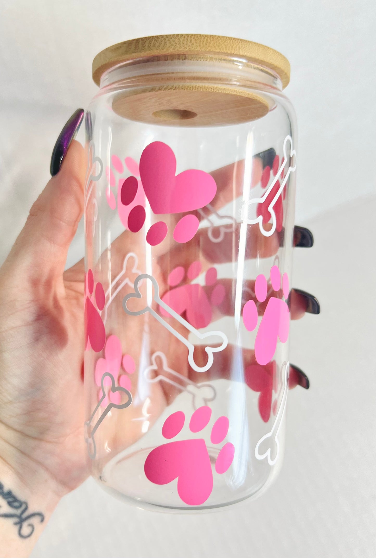 Paw Print Bone Glass Can - Cherry Pit Designs