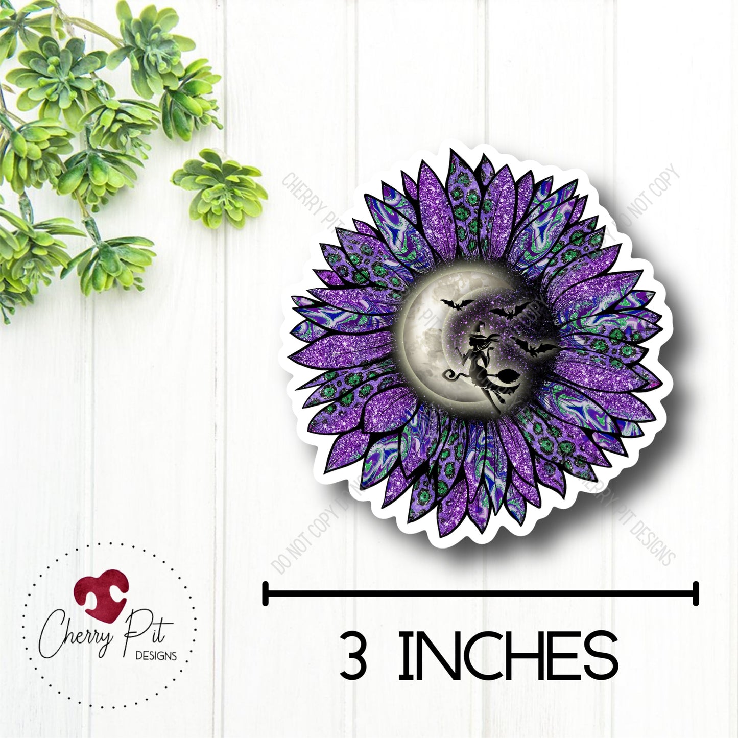 Witch Sunflower Vinyl Sticker Decal - Cherry Pit Designs