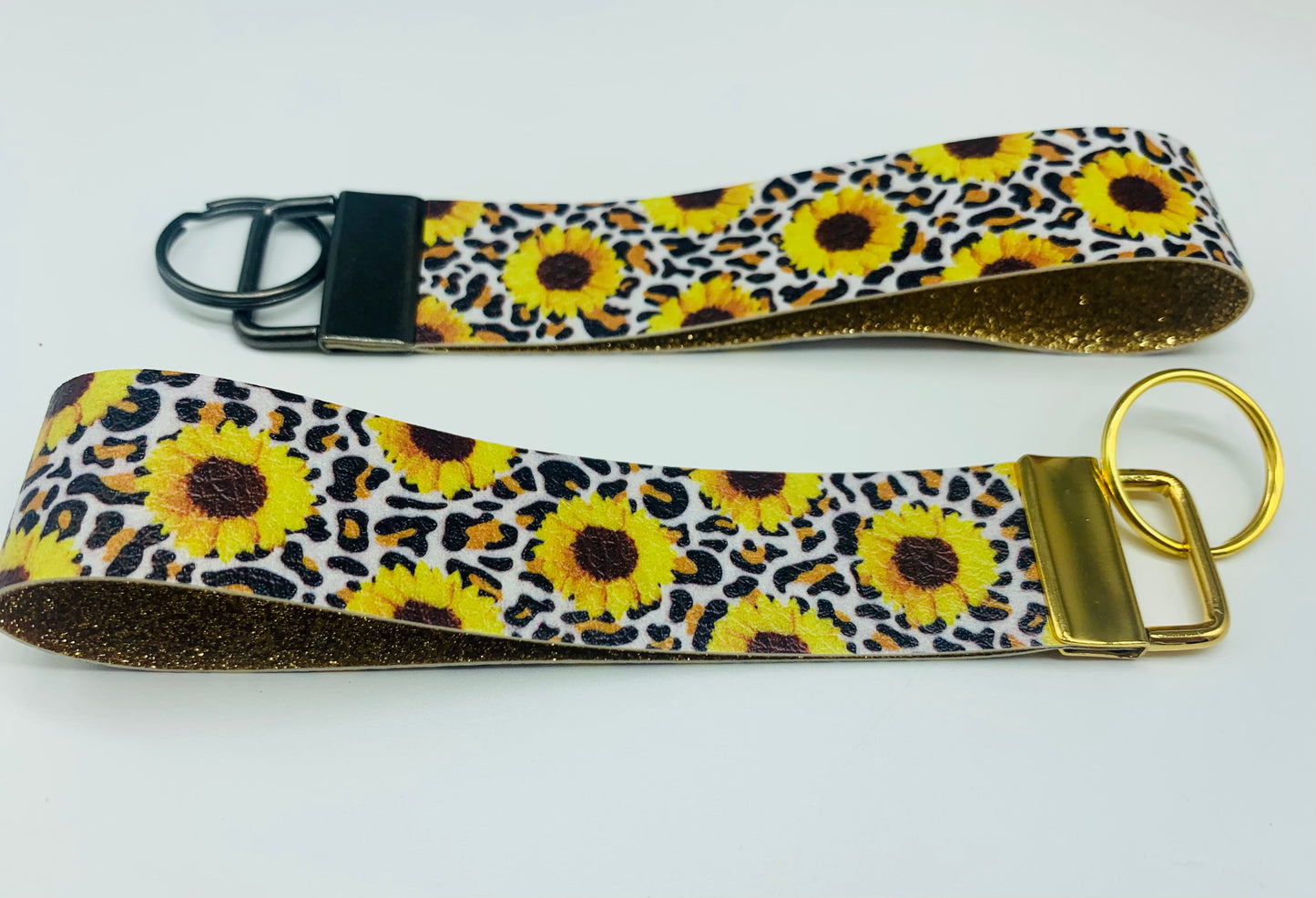 Leopard Sunflower Faux Leather Key Fob Wristlet - Scent Tree Studio