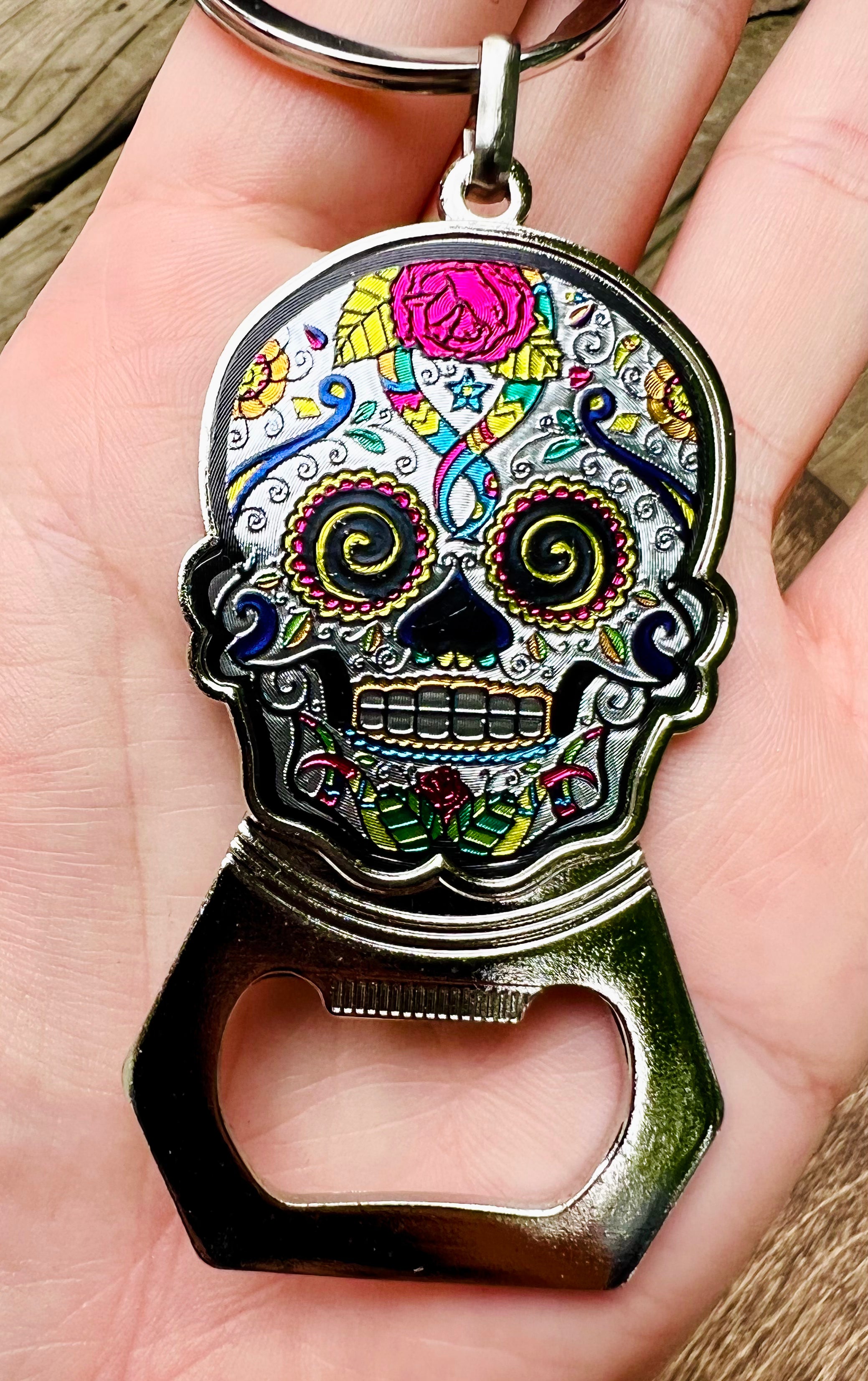 Sugar Skull Bottle Opener Keychain Cherry Pit Designs