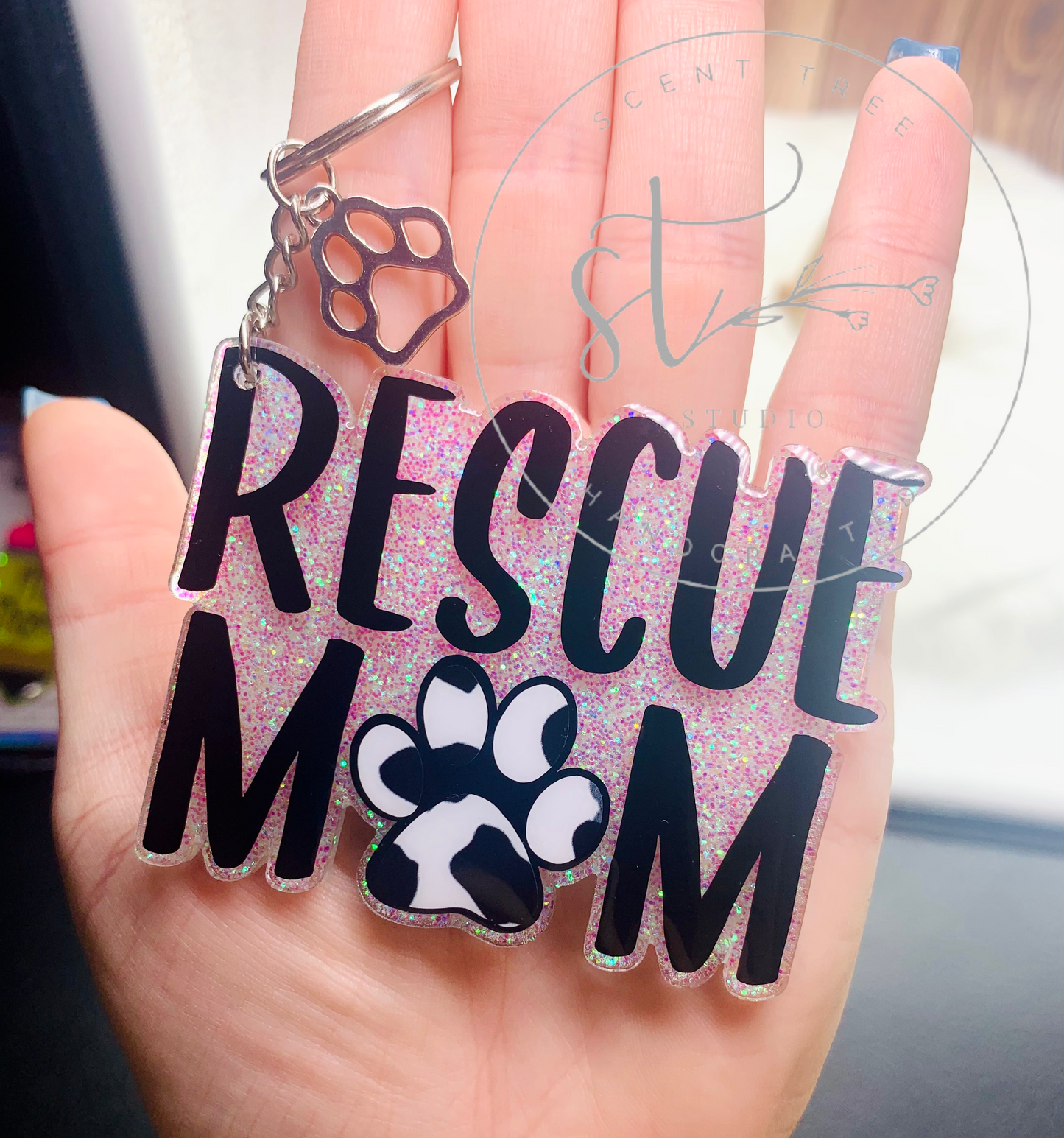 Rescue Mom Keychain Black - 3 Inch - Scent Tree Studio