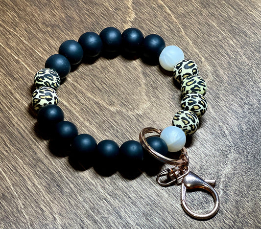 Black Leopard Silicone Keychain Wristlet