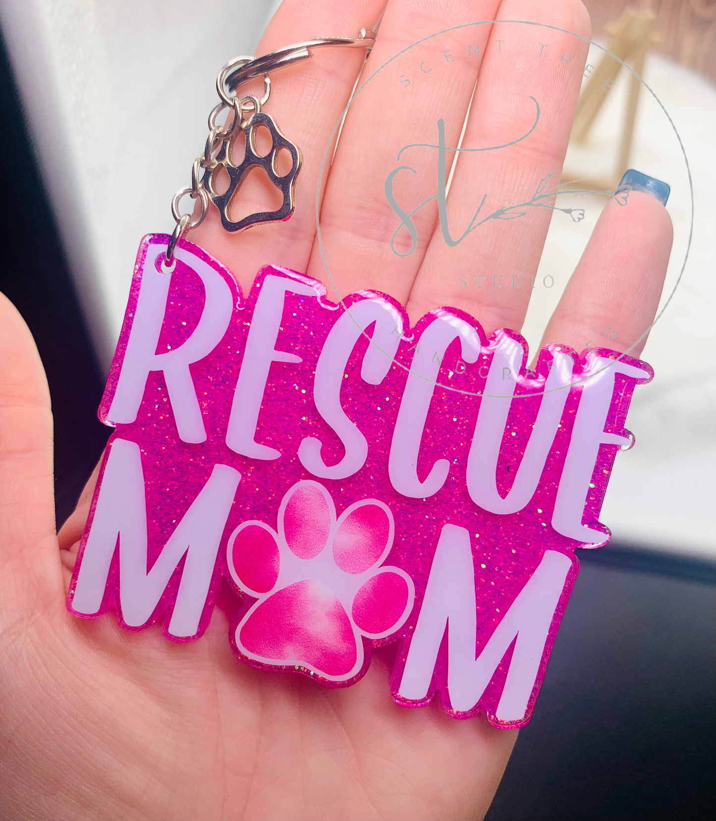 Rescue Mom Keychain Pink - 3 Inch - Scent Tree Studio
