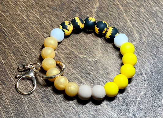 Black Sunflower Silicone Keychain Wristlet