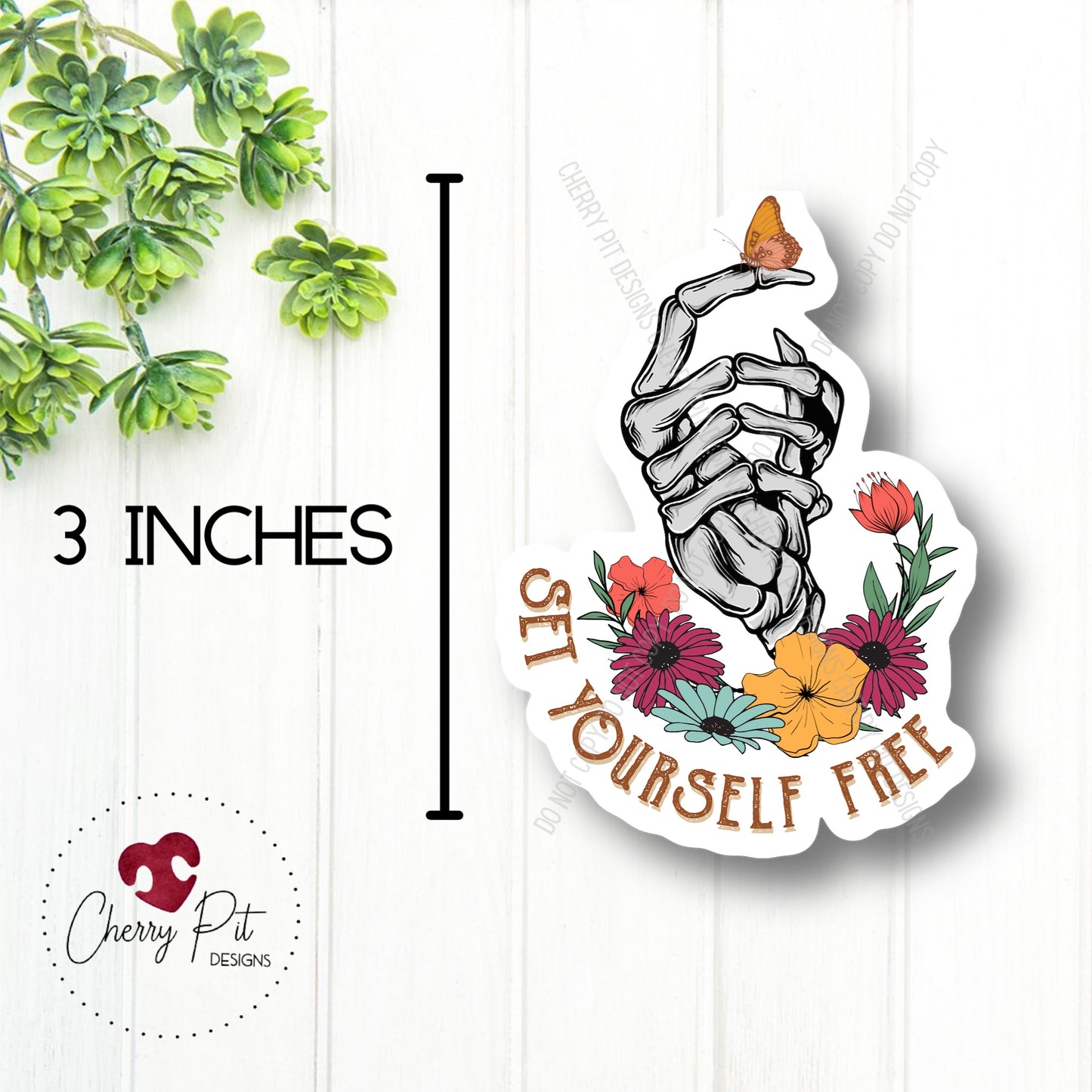 Set Yourself Free Skeleton Vinyl Sticker Decal - Cherry Pit Designs
