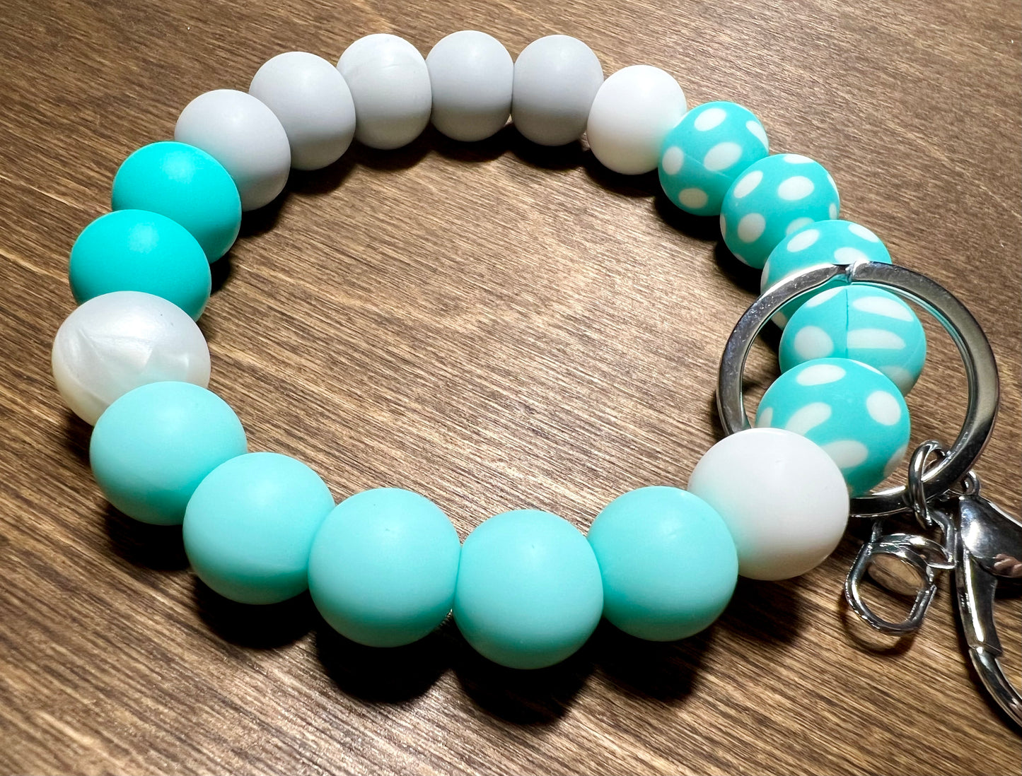 Turquoise Polka Dot Silicone Keychain Wristlet