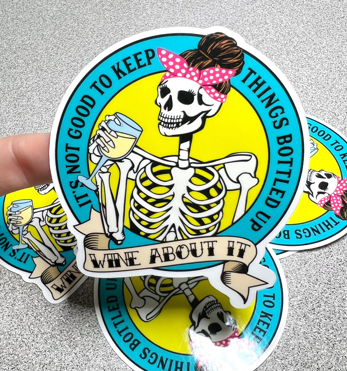 Wine About It Skeleton Vinyl Sticker Decal - Cherry Pit Designs