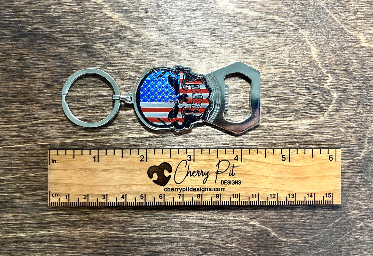 American Skull Bottle Opener Keychain