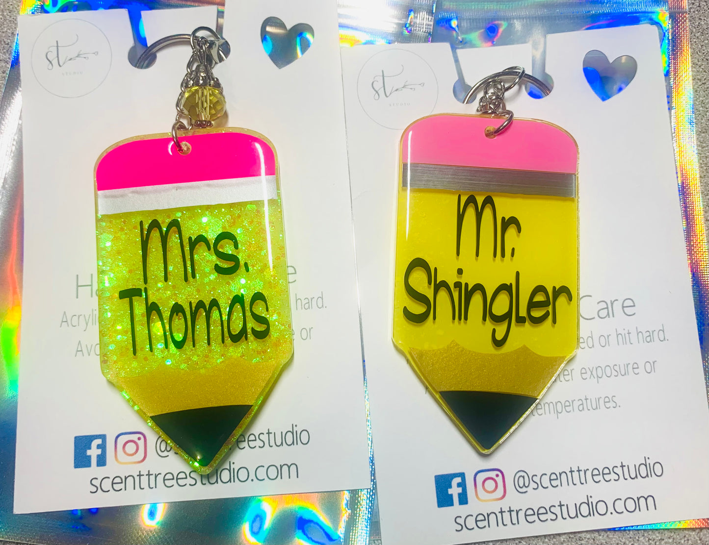 School Pencil Teacher Keychain - 3 Inch - Scent Tree Studio