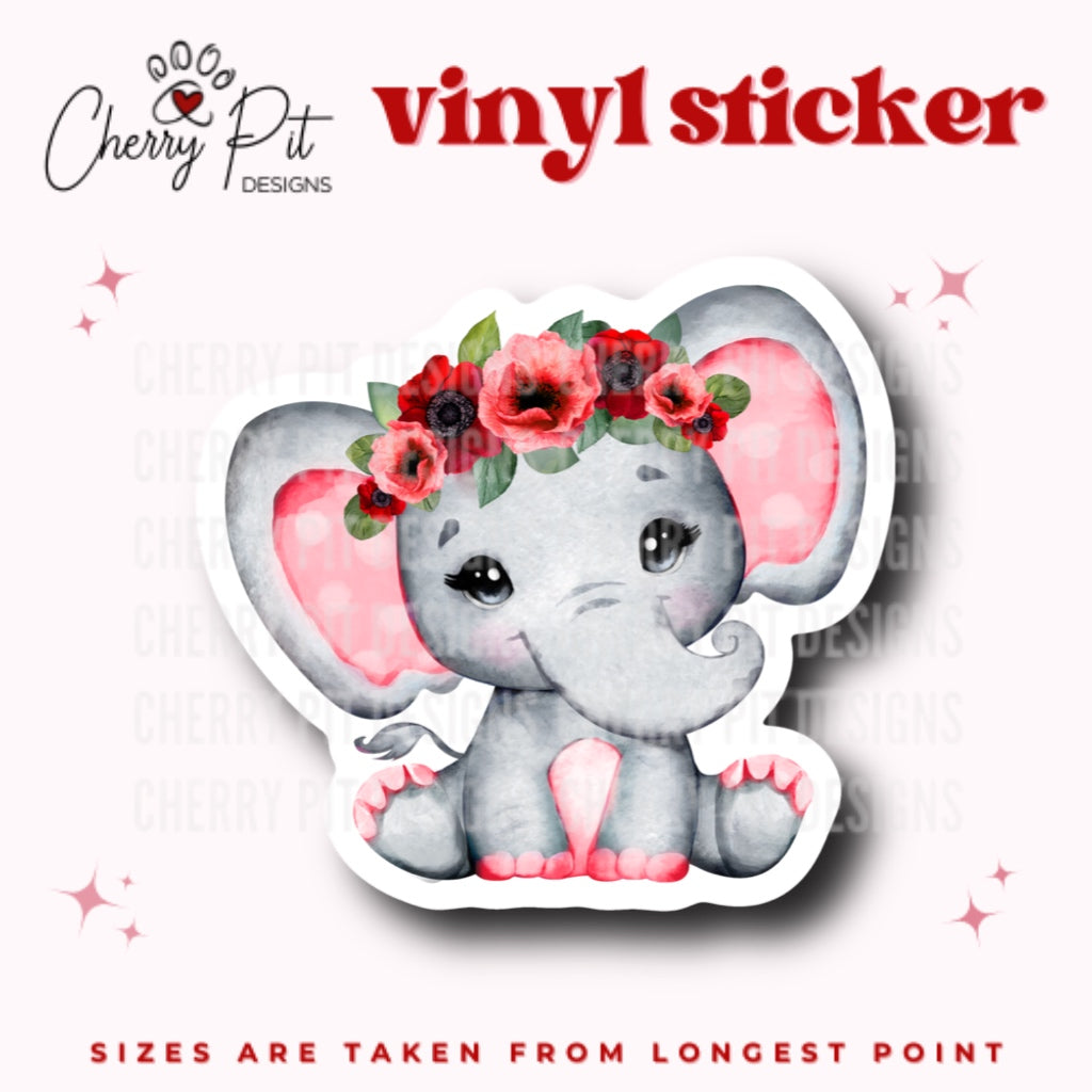 Floral Elephant Vinyl Sticker - Cherry Pit Designs