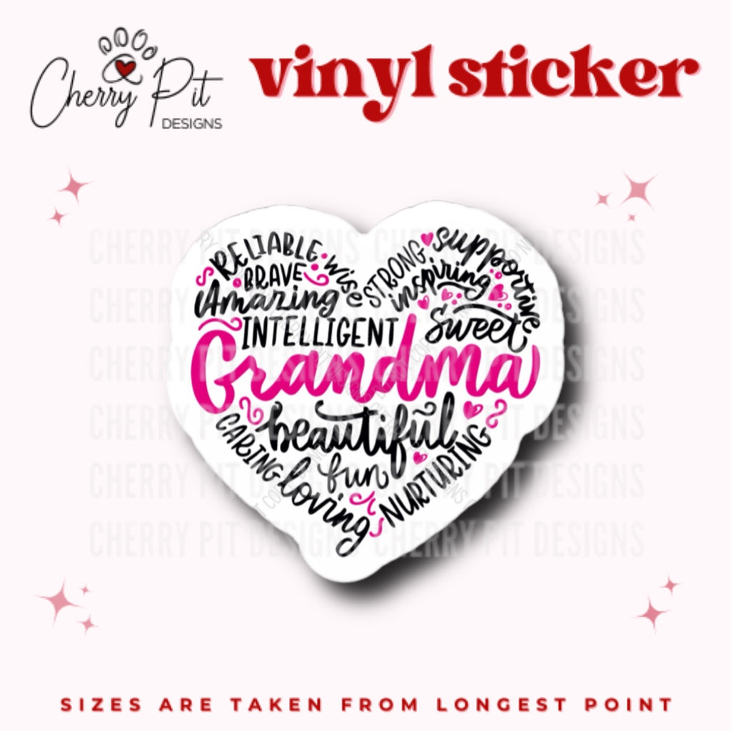 Grandma Heart Vinyl Sticker - Cherry Pit Designs