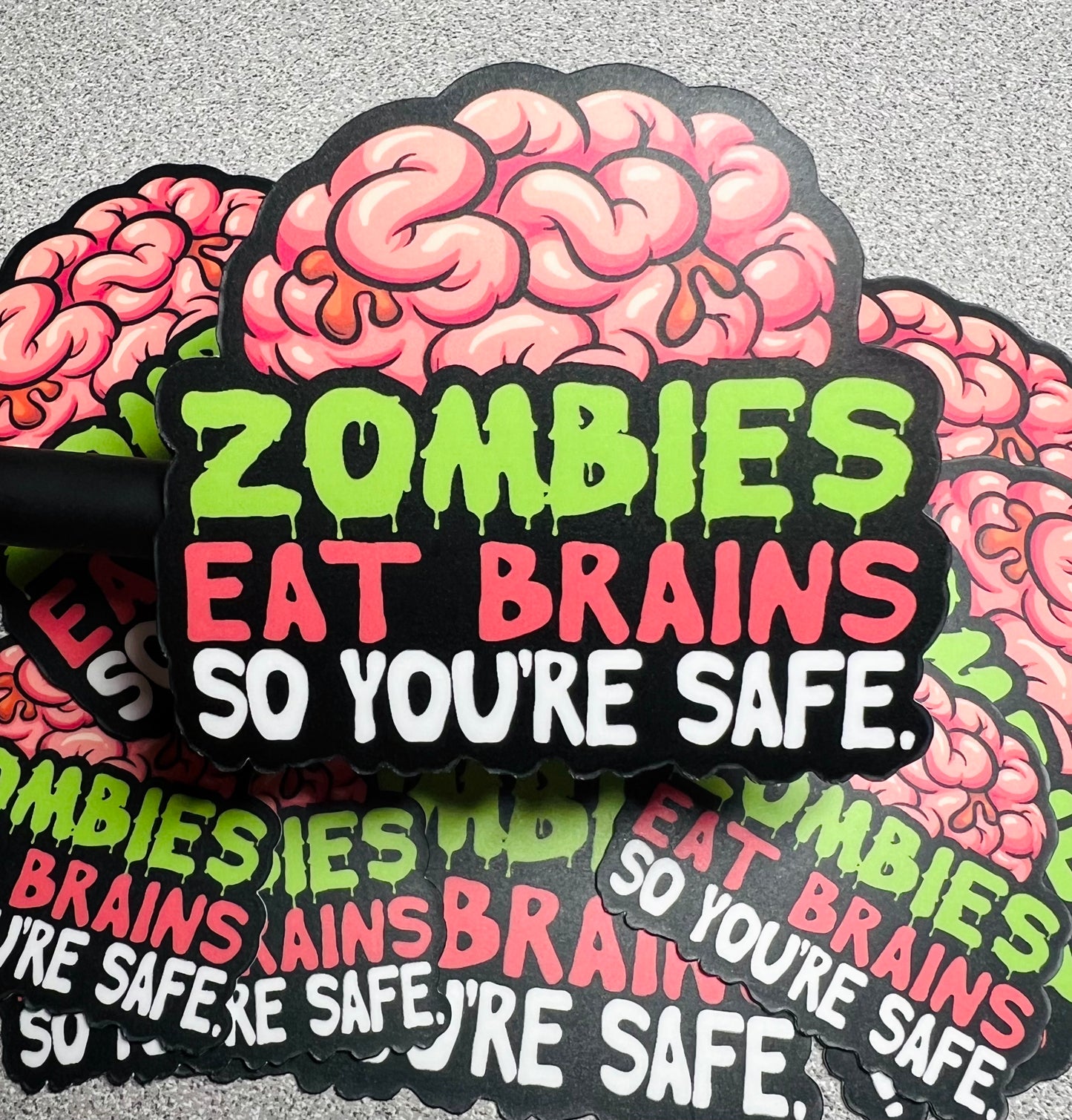 Funny Zombies Eat Brains Vinyl Sticker