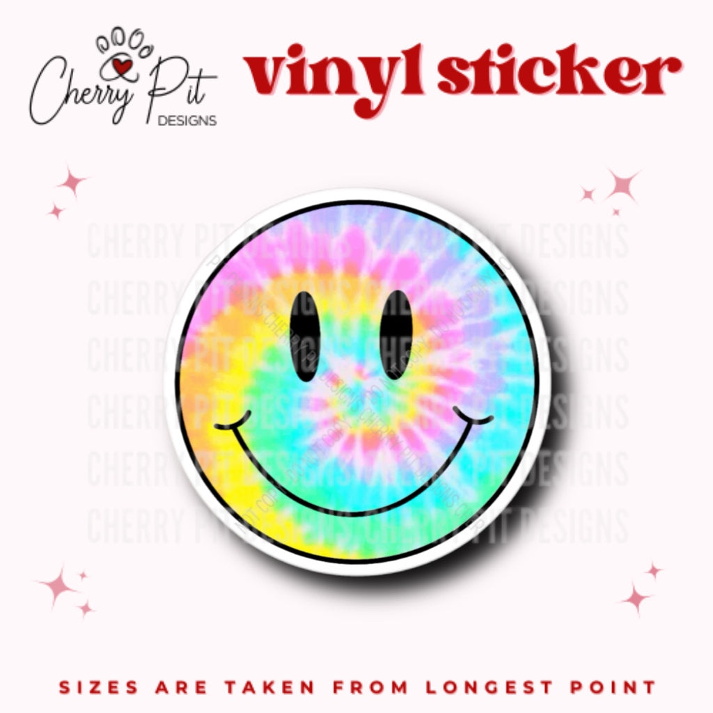 Tie Dye Smiley Face Vinyl Sticker - Cherry Pit Designs