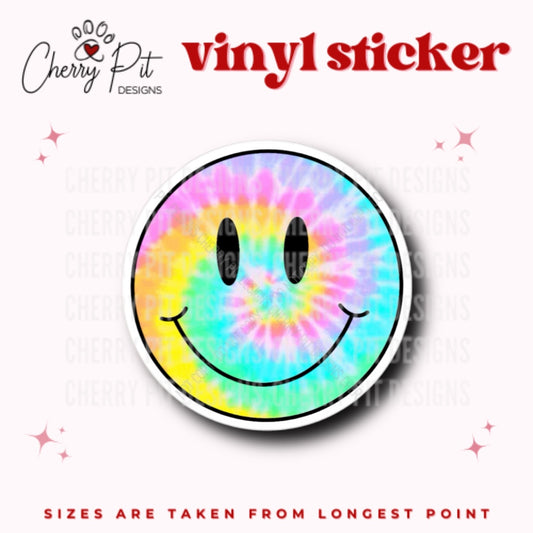 Tie Dye Smiley Face Vinyl Sticker - Cherry Pit Designs