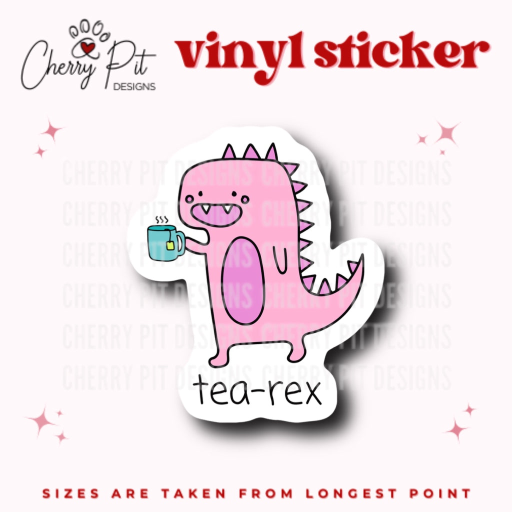 Tea Rex Dinosaur Vinyl Sticker - Cherry Pit Designs