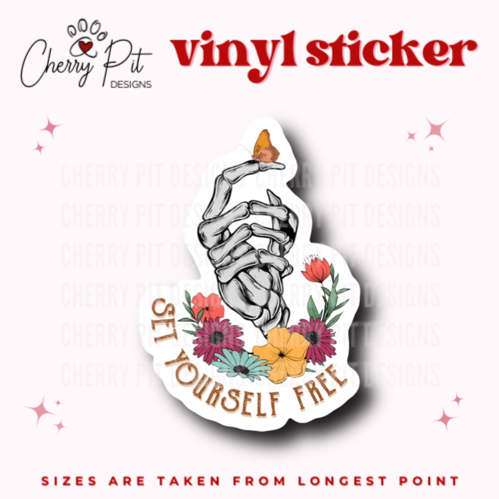 Set Yourself Free Skeleton Vinyl Sticker - Cherry Pit Designs