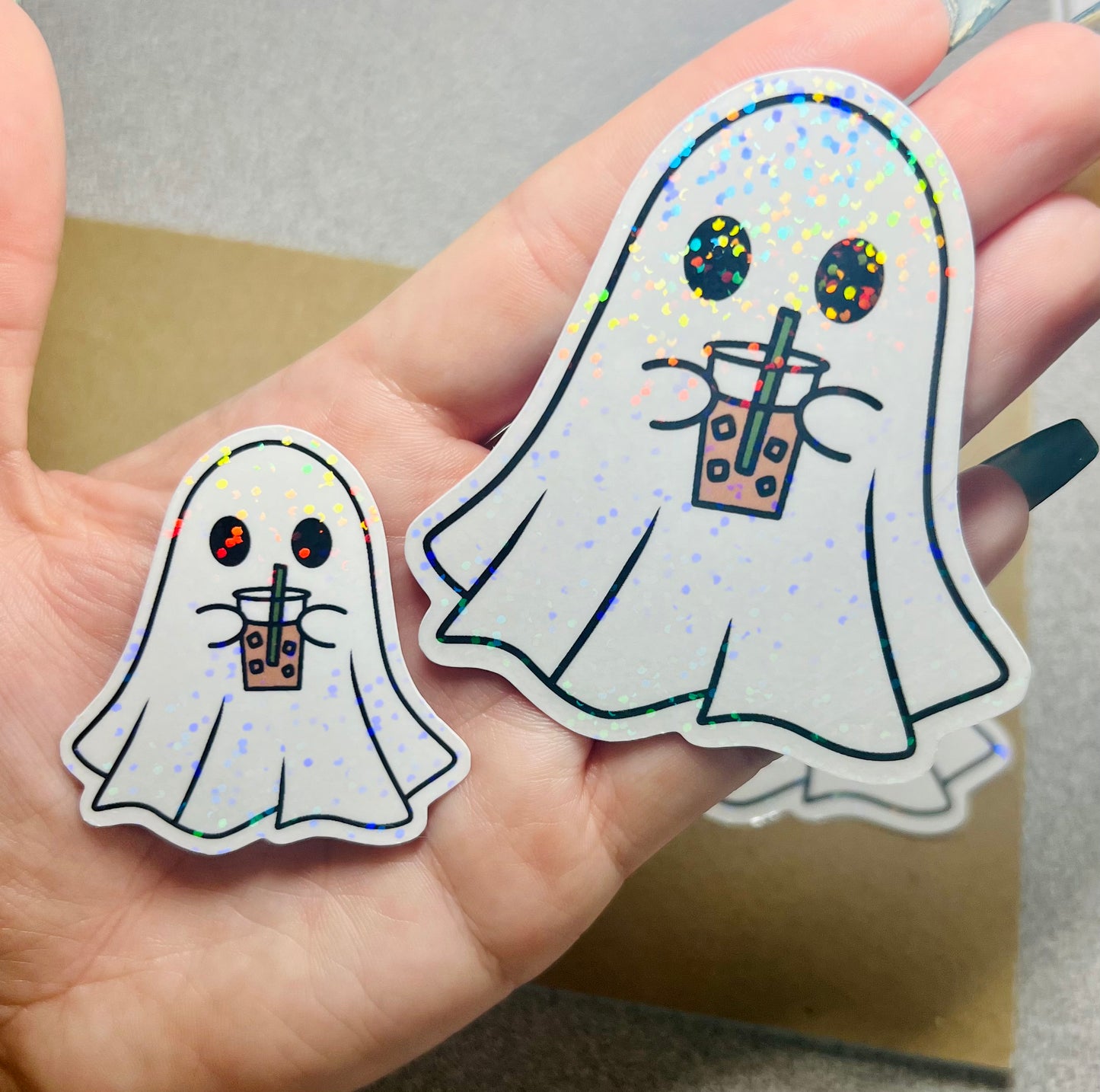 Holographic Iced Coffee Ghost Sticker