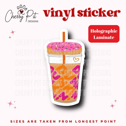 Dunkin’ Iced Coffee Vinyl Sticker - Holographic - Cherry Pit Designs