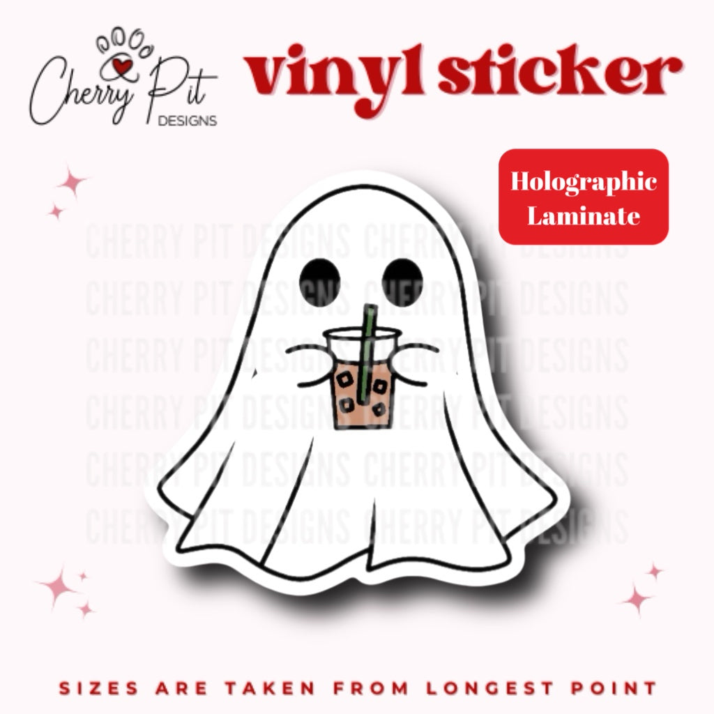 Iced Coffee Ghost Sticker - Holographic