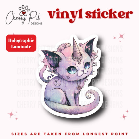 Demon Caticorn Vinyl Sticker - Holographic