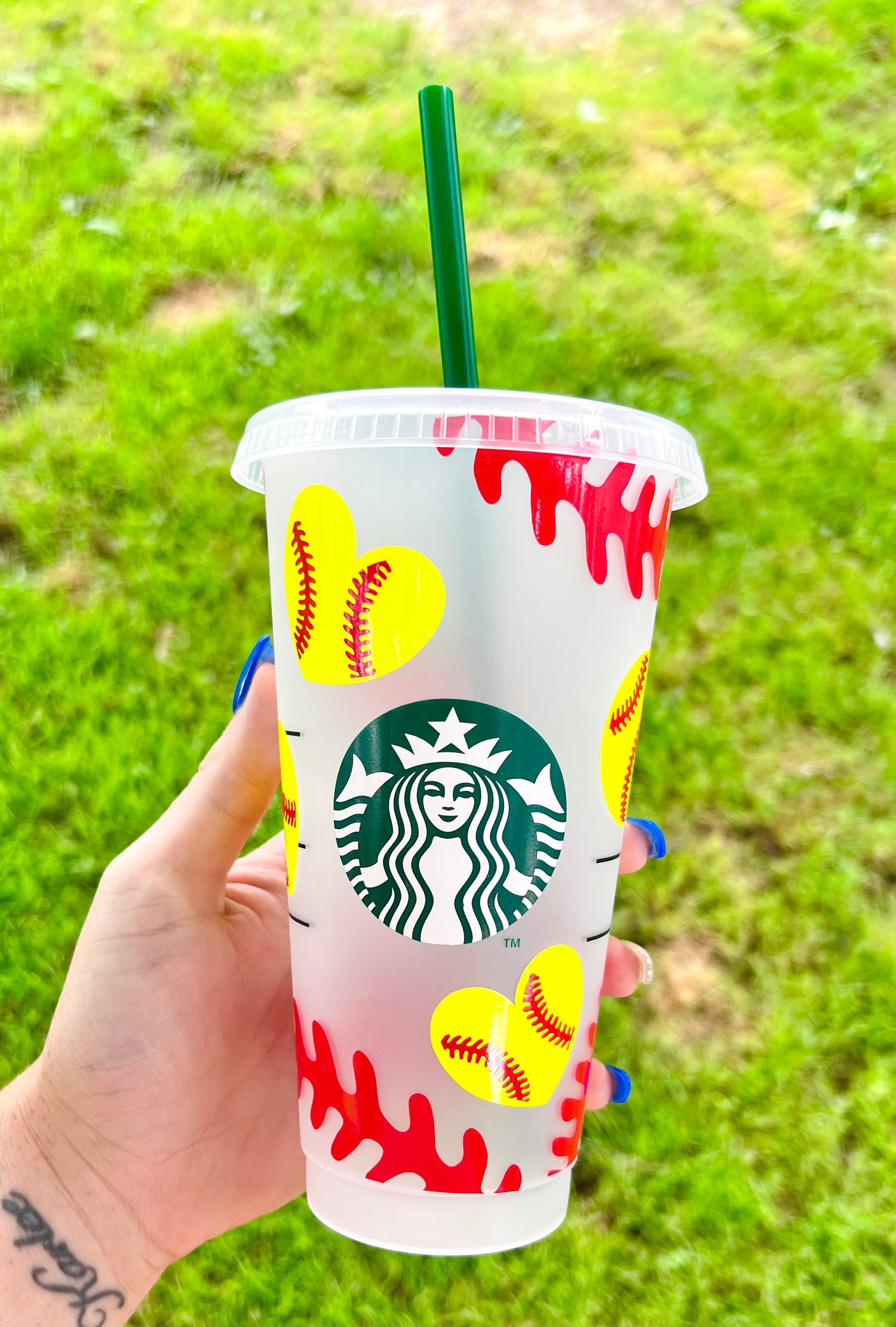 Softball Starbucks Cold Cup - Cherry Pit Designs