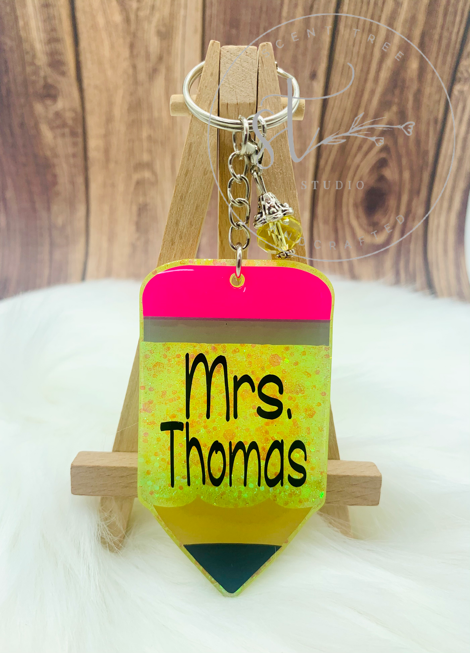 School Pencil Teacher Keychain 3 Inch Cherry Pit Designs