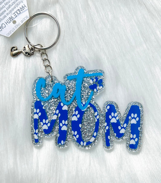 Blue Cat Mom Keychain - 3 Inch - Scent Tree Studio