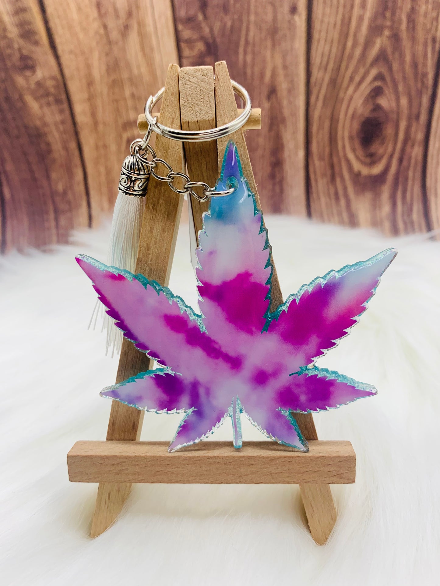 Pastel Tie Dye Marijuana Leaf Keychain - 3 Inch - Scent Tree Studio