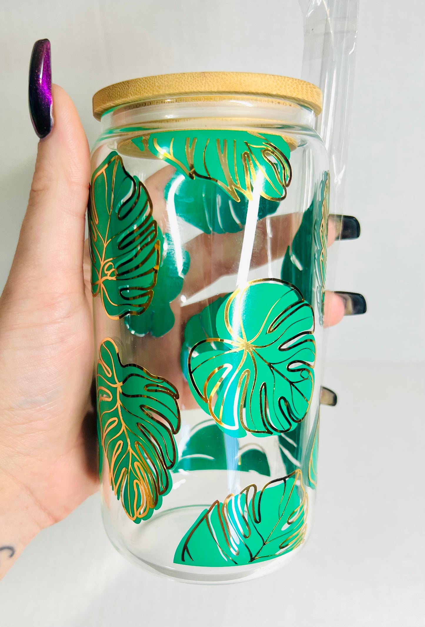 Monstera Plant Glass Can