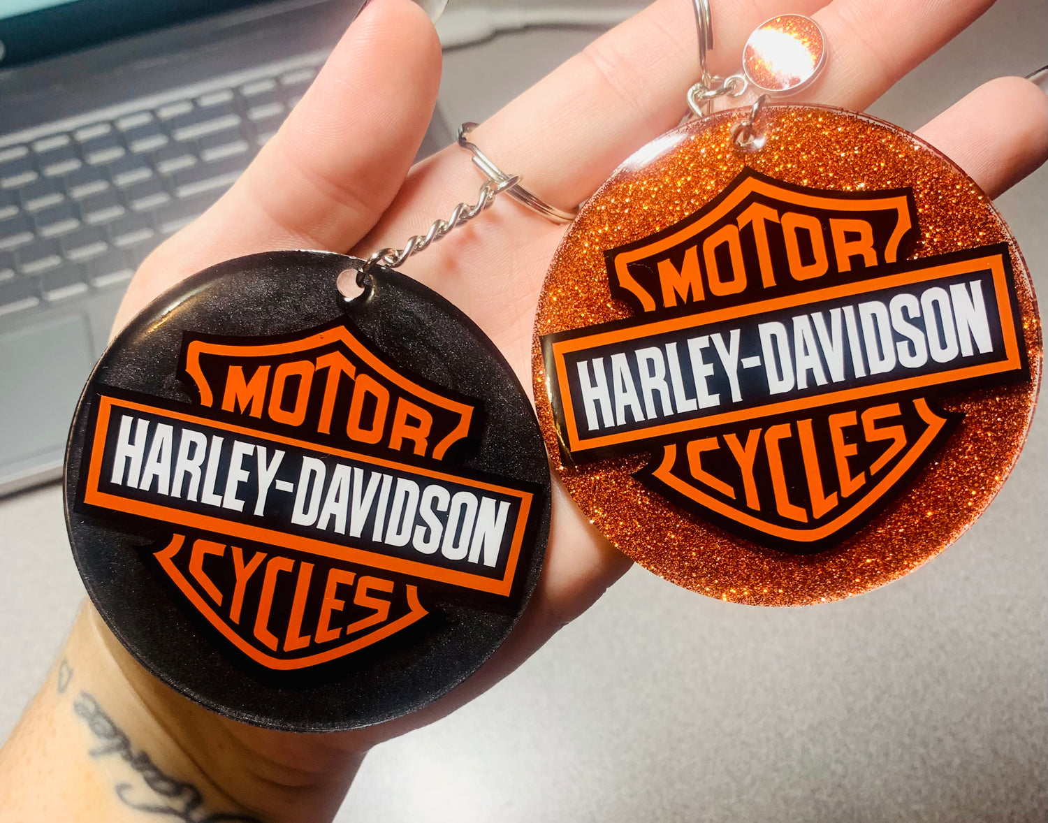 Harley Davidson Keychain - Orange Glitter - Scent Tree Studio
