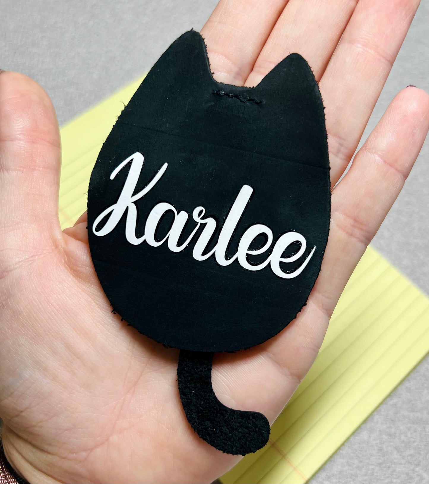 Personalized Leather Cat Bookmark - Black