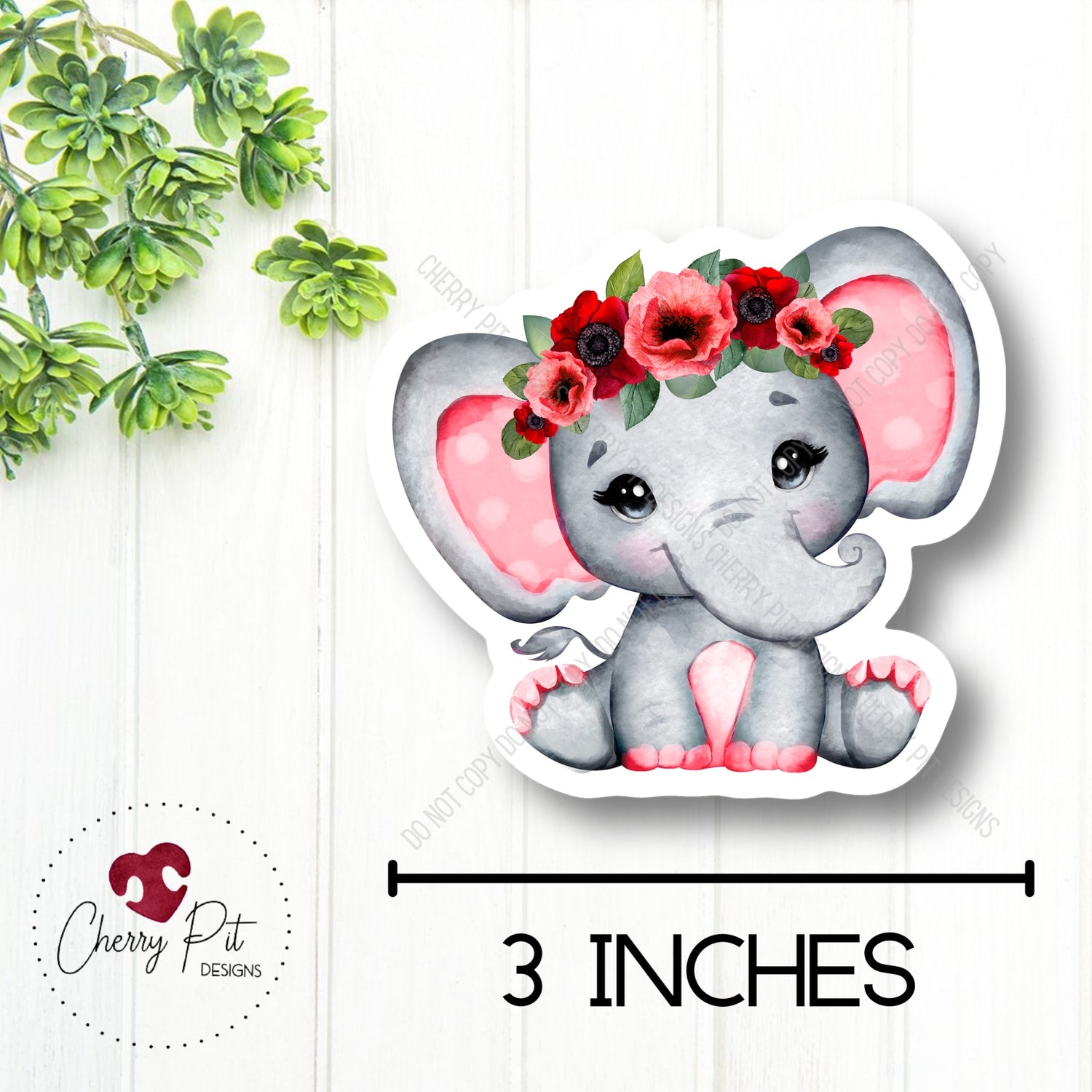 Floral Elephant Vinyl Sticker Decal - Cherry Pit Designs