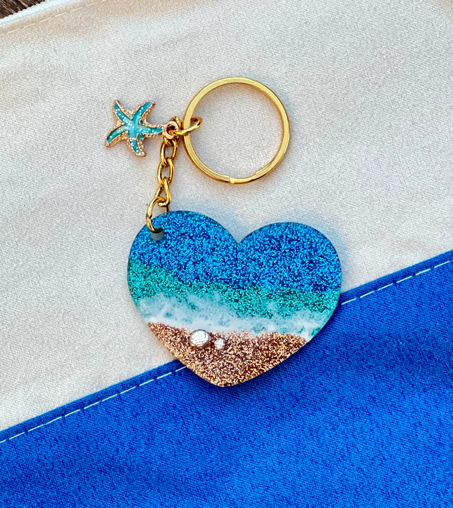 Beach Ocean Heart Keychain - 2 Inch