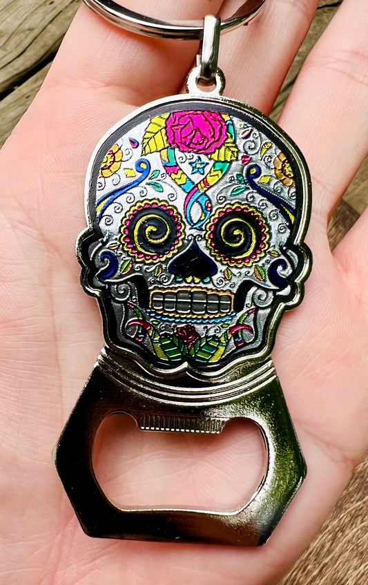 Sugar Skull Bottle Opener Keychain