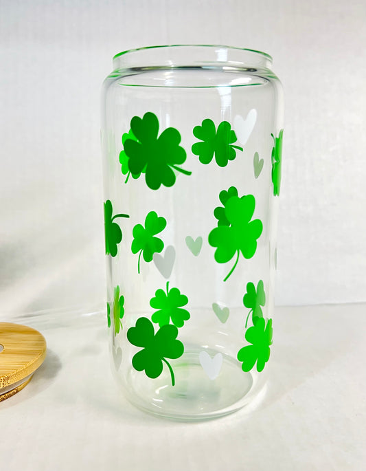 Shamrock Hearts Glass Can - Cherry Pit Designs