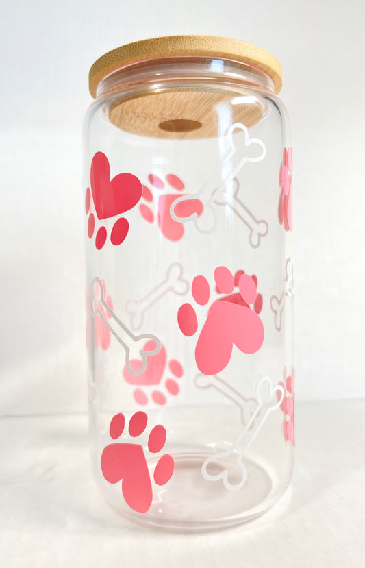 Paw Print Bone Glass Can - Cherry Pit Designs