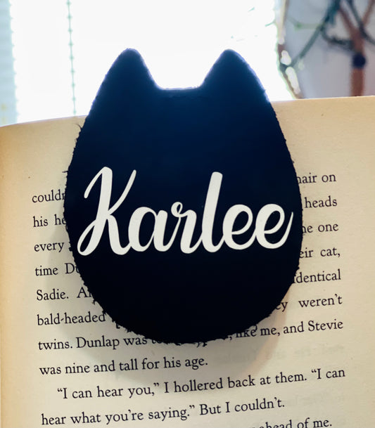 Personalized Leather Cat Bookmark - Black