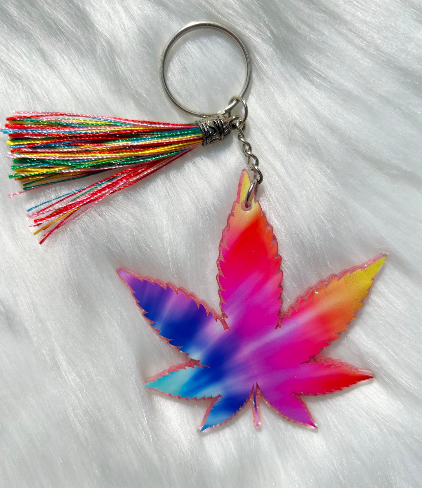 Neon Tie Dye Marijuana Leaf Keychain - 3 Inch - Scent Tree Studio