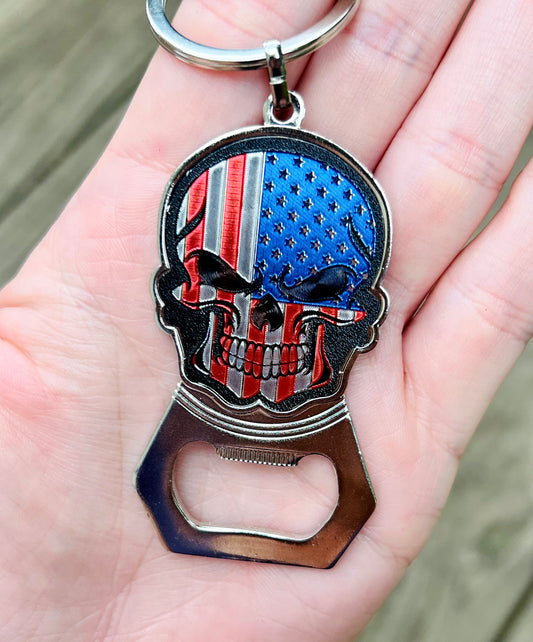 American Skull Bottle Opener Keychain