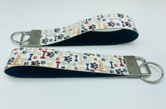 Woof Paw Bone Faux Leather Key Fob Wristlet - Scent Tree Studio