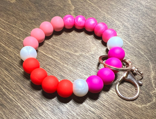 Pink & Red Silicone Keychain Wristlet