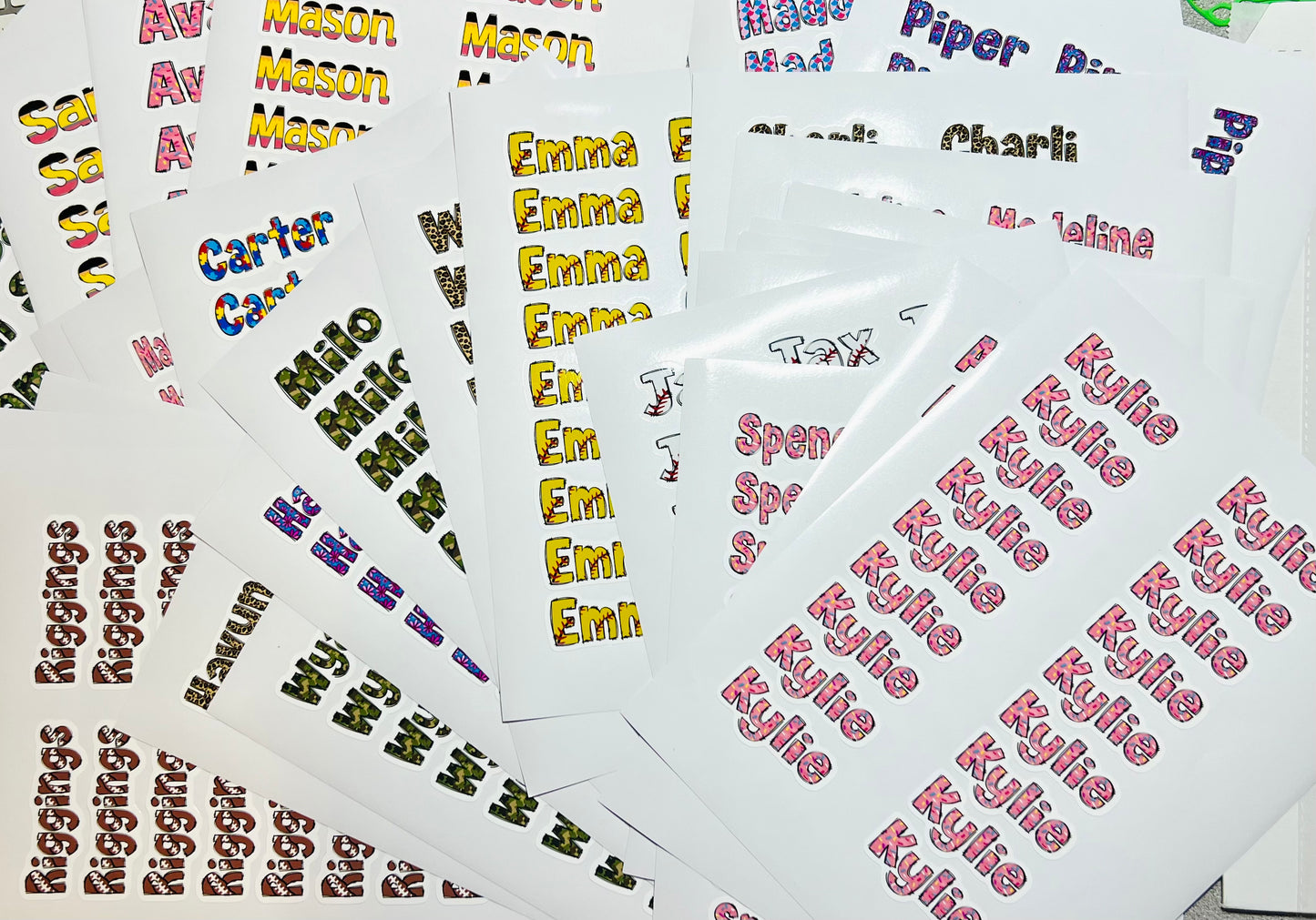 Personalized Name Vinyl Stickers SHEET