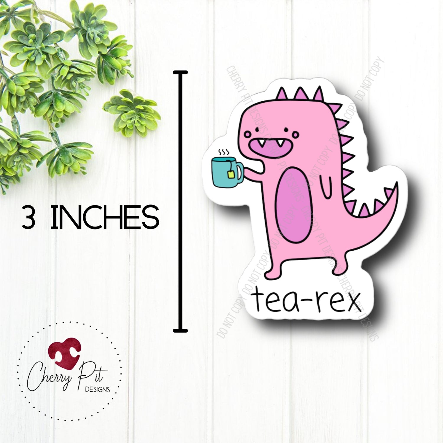 Tea Rex Dinosaur Vinyl Sticker Decal - Cherry Pit Designs