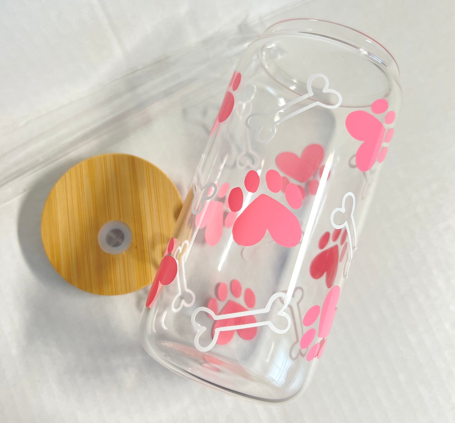 Paw Print Bone Glass Can - Cherry Pit Designs