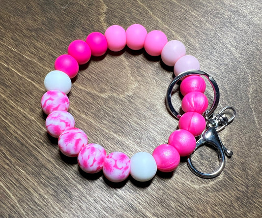 Pink Starburst Silicone Keychain Wristlet