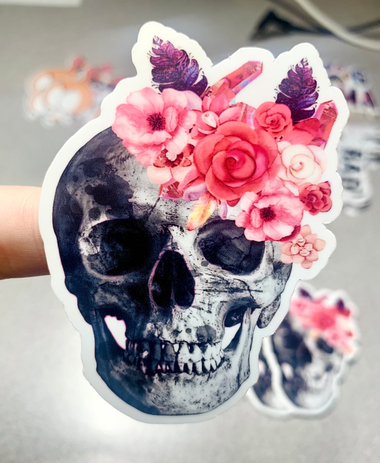 Floral Crystal Skull Vinyl Sticker - Scent Tree Studio