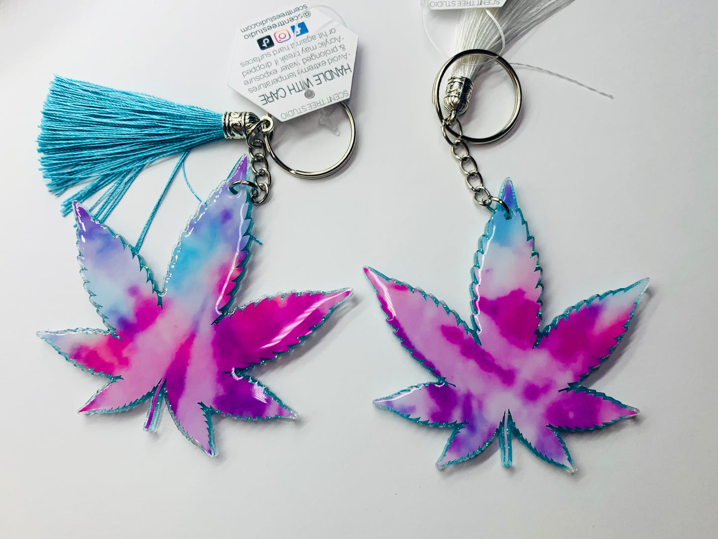 Pastel Tie Dye Marijuana Leaf Keychain - 3 Inch - Scent Tree Studio